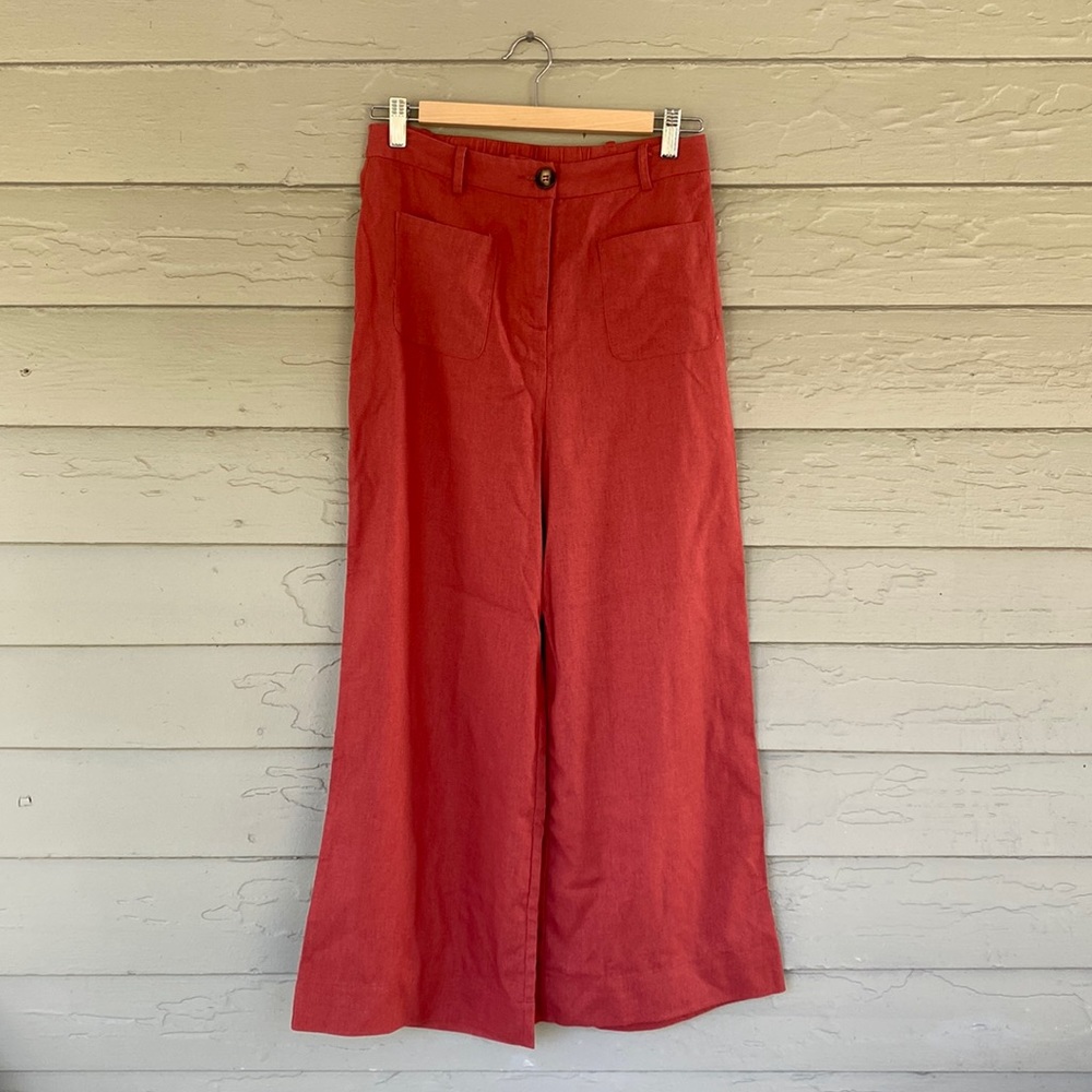 Clay/terracotta high-waisted wide leg linen pants
